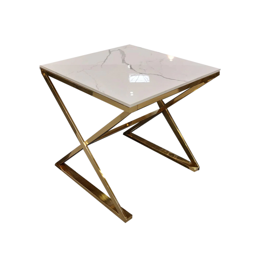 Zion Gold Lamp Table with Polar White Sintered Top - AR Furnishings