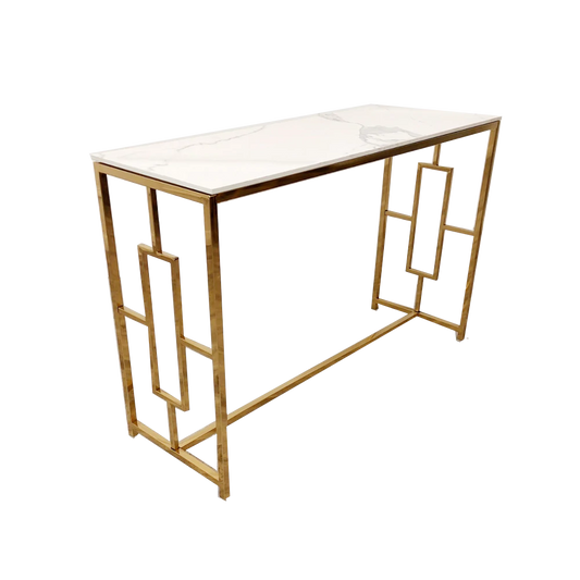 Geo Gold Console Table with Polar White Sintered Top - AR Furnishings