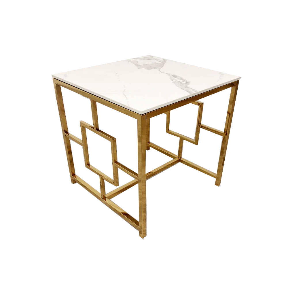 Geo Gold Lamp Table with Polar White Sintered Top - AR Furnishings