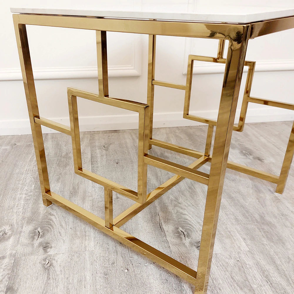 Geo Gold Lamp Table with Polar White Sintered Top - AR Furnishings