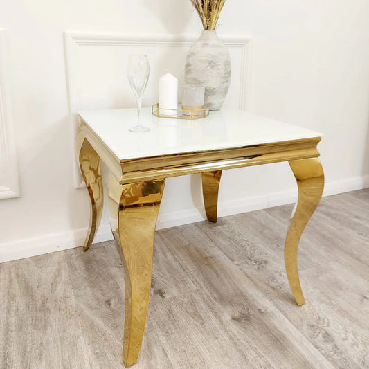 Louis Gold Lamp Table with Glass Top - AR Furnishings